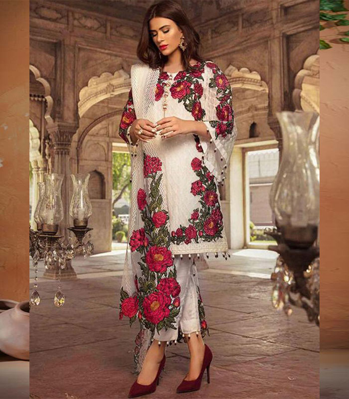 White Net Pakistani Salwar Kameez Zakarto