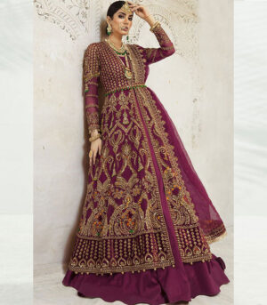 Dark Wine Net Pakistani Salwar Kameez