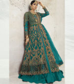 Dark Teal Net Pakistani Salwar Kameez