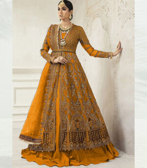 Mustard Net Pakistani Salwar Kameez