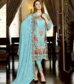 Sky Blue Net Pakistani Salwar Kameez