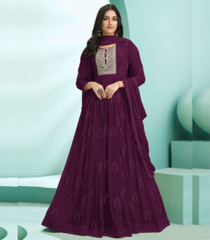 Deep Purple Lucknowi Zari Embroidered Designer Anarkali Suit