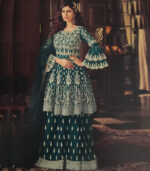 Dark Teal Net Pakistani Salwar Kameez