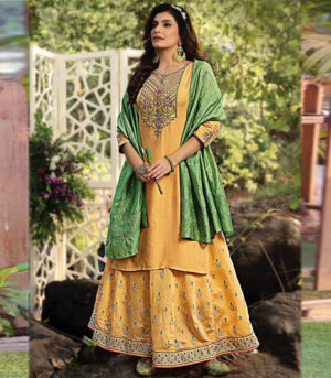 Yellow Viscose Lurex Party Wear Suit