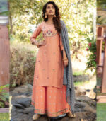 Peach Viscose Lurex Party Wear Suit