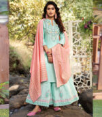 Turquoise Viscose Lurex Party Wear Suit