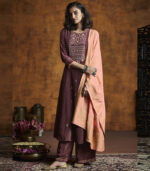 Brown Silk Blend Party Wear Salwar Kameez