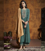 Teal Silk Blend Party Wear Salwar Kameez