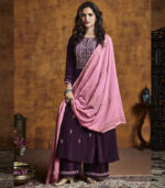 Wine Silk Blend Party Wear Salwar Kameez