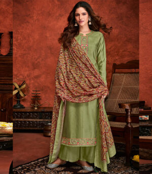 Olive Viscose Party Wear Salwar Kameez