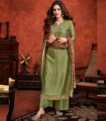 Olive Viscose Party Wear Salwar Kameez