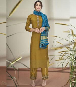 Mustard Silk Blend Party Wear Salwar Kameez