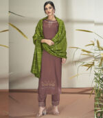 Brown Silk Blend Party Wear Salwar Kameez