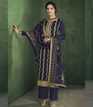 Navy Blue Viscose Party Wear Salwar Kameez