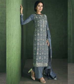 Grey Viscose Party Wear Salwar Kameez