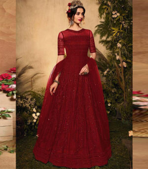 Red Net Anarkali Salwar Kameez