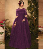 Wine Net Anarkali Salwar Kameez