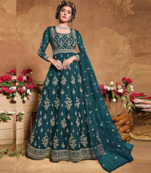 Dark Teal Net Anarkali Salwar Kameez