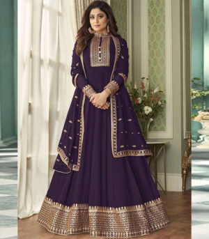 Dark Purple Embroidered Bollywood Wedding Anarkali