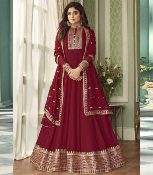Rouge Red Embroidered Bollywood Wedding Anarkali