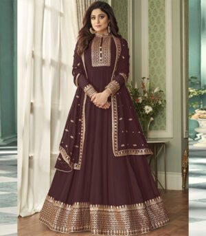 Coffee Brown Embroidered Bollywood Wedding Anarkali