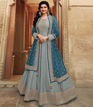 Silver Silk Blend Anarkali Salwar Kameez