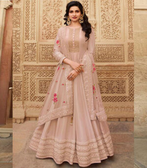 Light Peach Silk Blend Anarkali Salwar Kameez