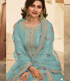 Sky Blue Silk Blend Anarkali Salwar Kameez