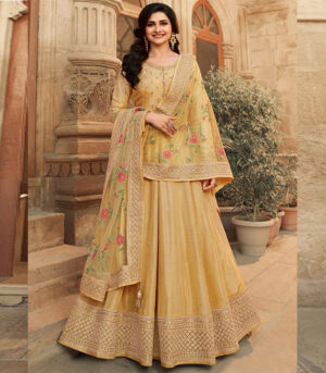 Yellow Silk Blend Anarkali Salwar Kameez