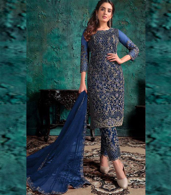Designer Pure Butterfly Net With Sequence Work Anarkali Salwar Suit SN Royal  Blue Color DN 2067