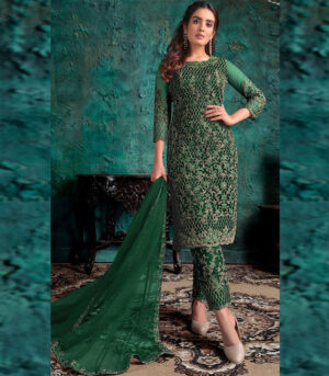 Dark Green Net Pakistani Salwar Kameez