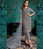 Grey Net Pakistani Salwar Kameez