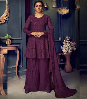 Purple Diamond Faux Georgette Designer Pakistani Salwar Suit