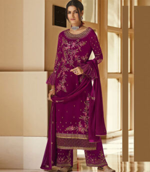 Wine Georgette Pakistani Salwar Kameez