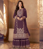 Wine Georgette Pakistani Salwar Kameez