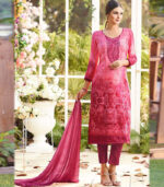 Rani Pink Satin Pakistani Salwar Kameez