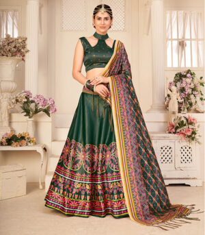 Multicolor Pure Rera Silk Digital Printed Work Lehenga Choli