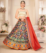 Multicolor Pure Rera Silk Digital Printed Work Lehenga Choli