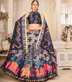 Multicolor Pure Rera Silk Digital Printed Work Lehenga Choli