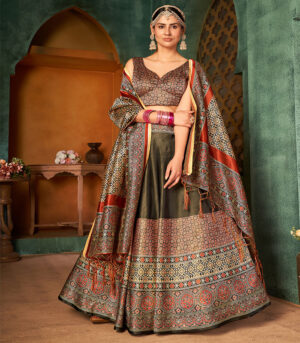 Multicolor Pure Rera Silk Digital Printed Work Lehenga Choli