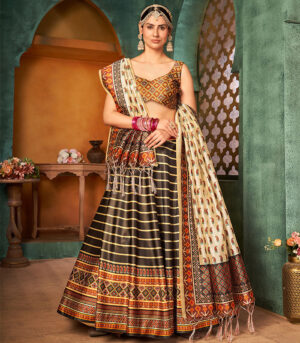 Multicolor Pure Rera Silk Digital Printed Work Lehenga Choli