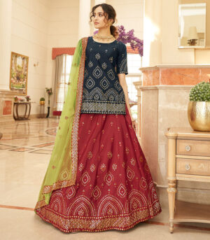 Red Cinon Chiffon Gota Patti And Thread With Sequence Embroidered Work Lehenga Choli