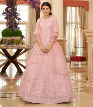 Pink Georgette Gota Patti And Thread With Sequence Embroidered Work Lehenga Choli