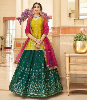 Green Cinon Chiffon Gota Patti And Thread With Sequince Embroidered Work Lehenga Choli