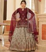 Beige Cinon Chiffon Gota Patti And Thread With Sequence Embroidered Work Lehenga Choli