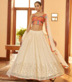 Beige Georgette Embellish Mukaish Work Lehenga Choli