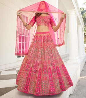 Deep Pink Silk Thread with Sequence Embroidered Lehenga Choli