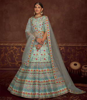 Sky Art Silk Embroidery with print and Diamond work Lehenga Choli