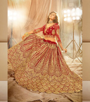 Red Net Heavy Designer Bridal Lehenga