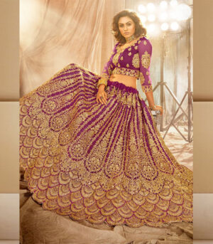 Wine Net Heavy Designer Bridal Lehenga